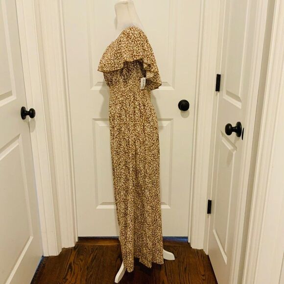 Old Navy Brown Tan Print Off Shoulder Smocked Waist Maxi Dress Large New - Picture 3 of 10